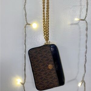 Michael Kors Brown and Black Wallet with Gold Chain